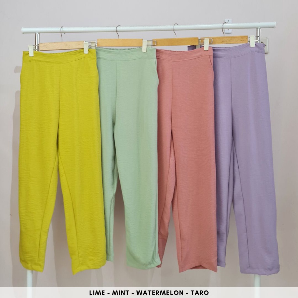 4680 oleander button airflow crinkle long pants one set celana