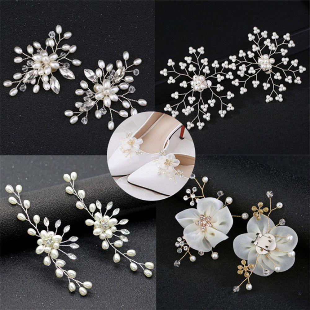 1 Pairs Shoe Clip Wedding Shoes Decoration High Heel Charm Buckle Brooch Shiny Rhinestone Pearl For Women Bride