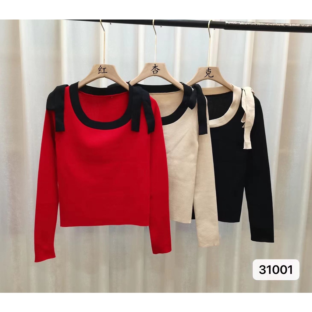 Regina Blouse Ribbon Knit - Sweater Blouse Rajut - Atasan Wanita Import TM (31001)