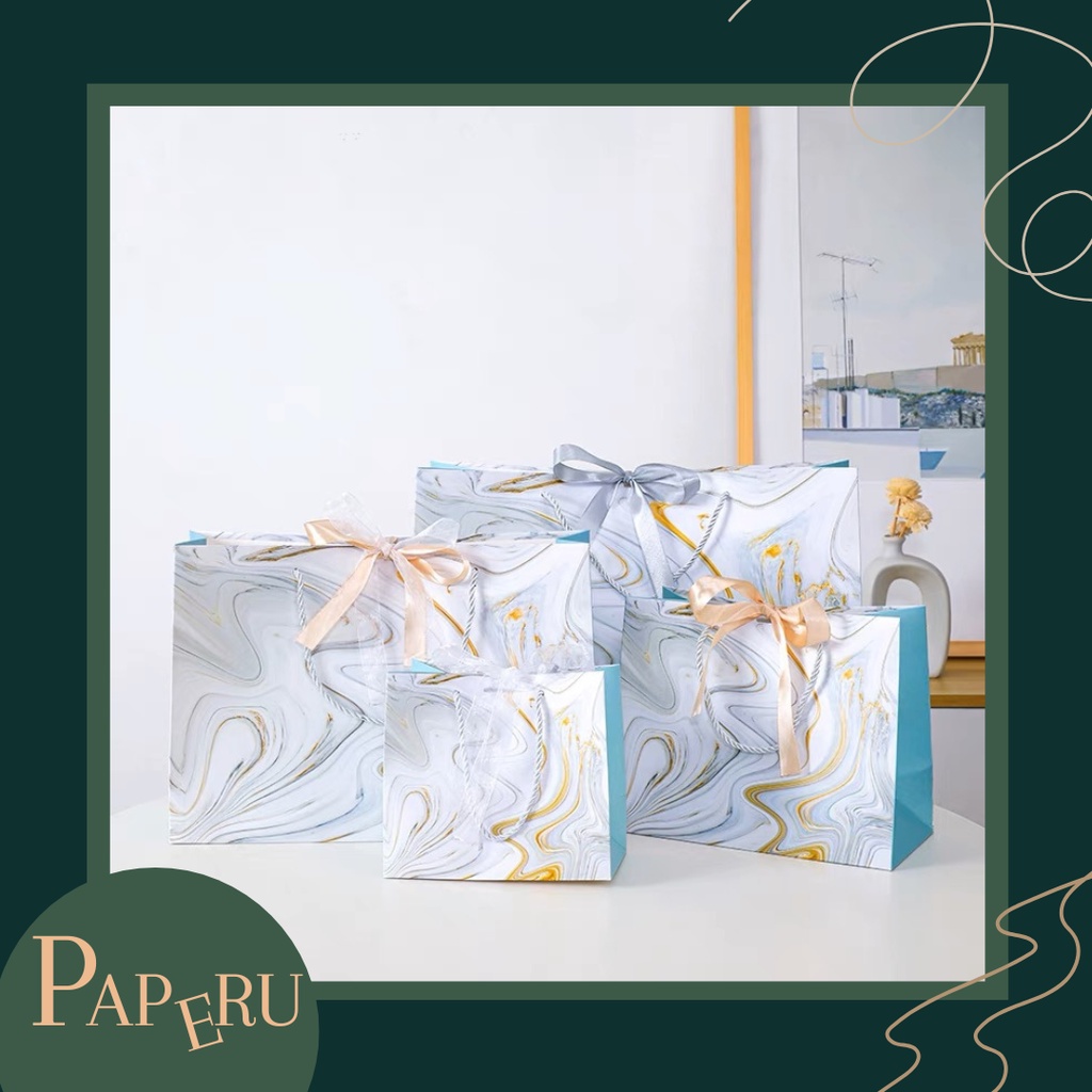 

[Paperu] Marble Paper Bag Paperbag Luxury Look Goodie Bag Motif Bunga Mawar Kantong