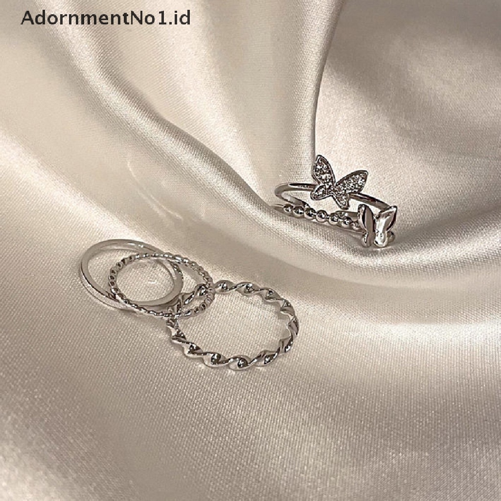 [AdornmentNo1] 3 /4/5PCS Butterfly Metal Punk Rings Set Stackable Joint Finger Rings Adjustable Untuk Wanita Pria Perhiasan Jari Pesta Hadiah Aksesoris Perempuan Cincin Jari Telunjuk [ID]