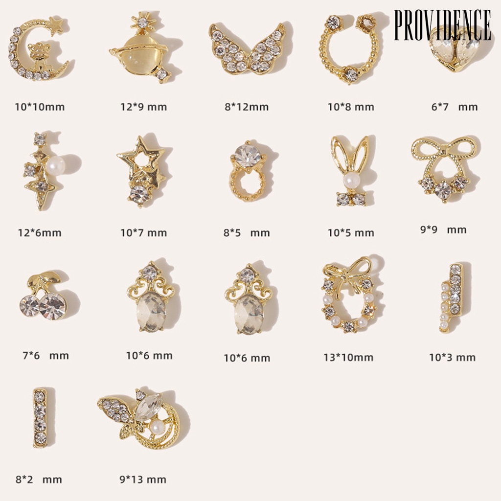 Providence 10Pcs Manicure Decor Tiga Dimensi Bersinar Berkilau DIY Karat-Bukti Mutiara Palsu Emas Jantung Busur Berlian Palsu Pesona Kuku Salon Pasokan