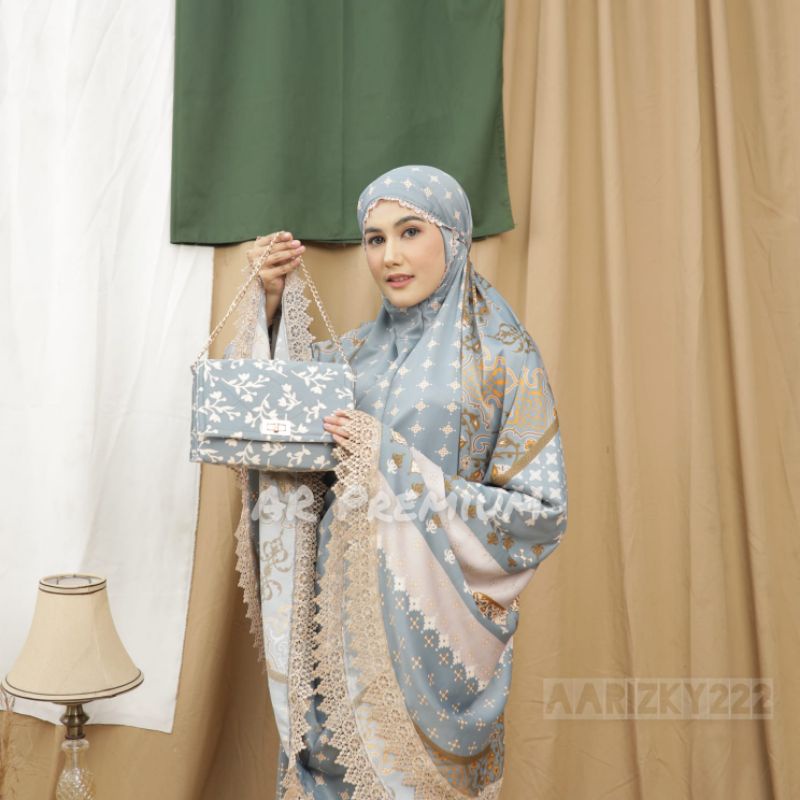 AR Exclusive - Mukena Dewasa premium silk maxmara Daily 2in1 Syauqi Series set tas mewah