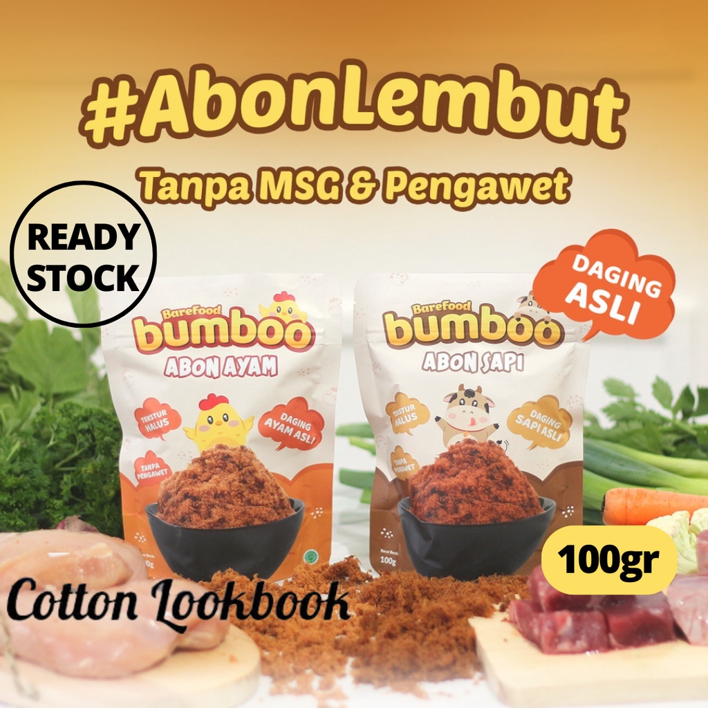 Barefood BUMBOO Abon Sapi &amp; Ayam 100gr / Abon MPASI  Anak dan Bayi Tanpa MSG Tanpa Pengawet / Beef Chicken Floss