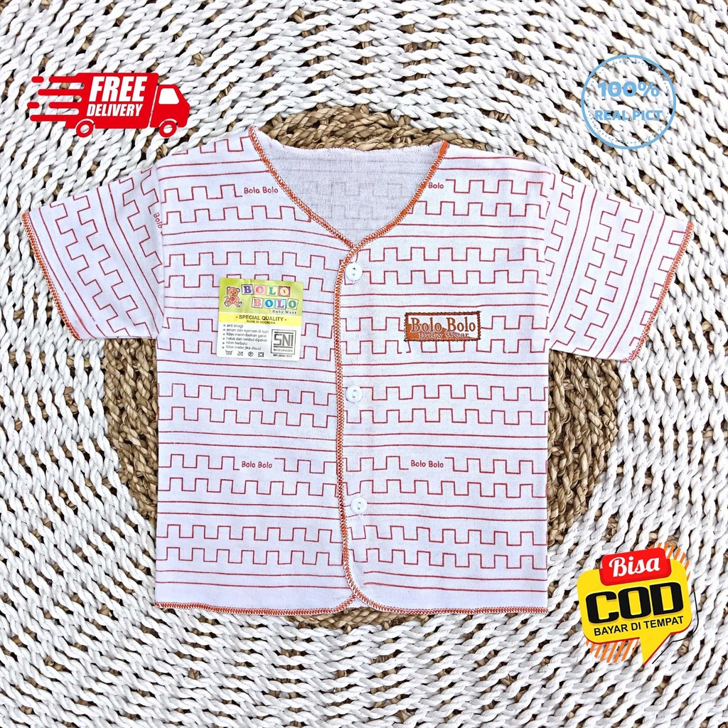 SALE 7.7 Serian Merah Bata - 3 pcs Baju Bayi Tangan Pendek Bayi Baru Lahir 0 sd 3 Bulan Brick Red Series merk SNI Bolo - Bolo