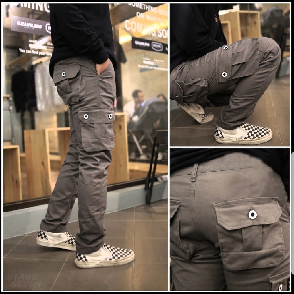 Celana Cargo Panjang pria Jumbo Big Size Bahan Katun Twill Slim fit Murah KERJAHARIAN Santai Casual Formal Kerja Kantor Kantoran Hitam Abu Cream Mocca Size 27-38