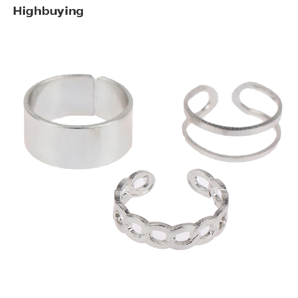 Hbid Hip Hop Hollow Out Resizable Rings Set Untuk Punk Tekuk Logam Tembaga Cincin Bulat Glory