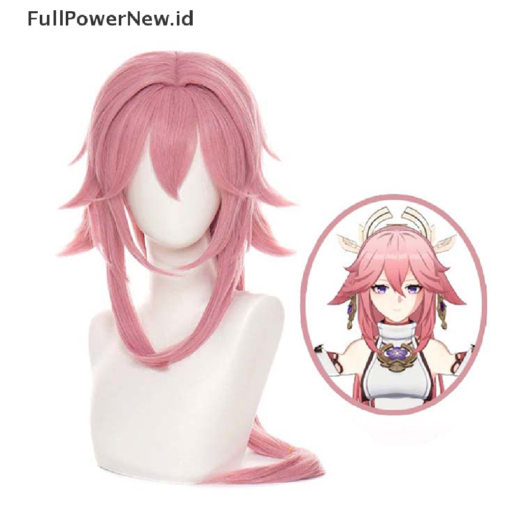 Power Genshin Impact Yae Guuji Cosplay Wig 80cm Pink Lurus Wig Rambut Tahan Panas ID