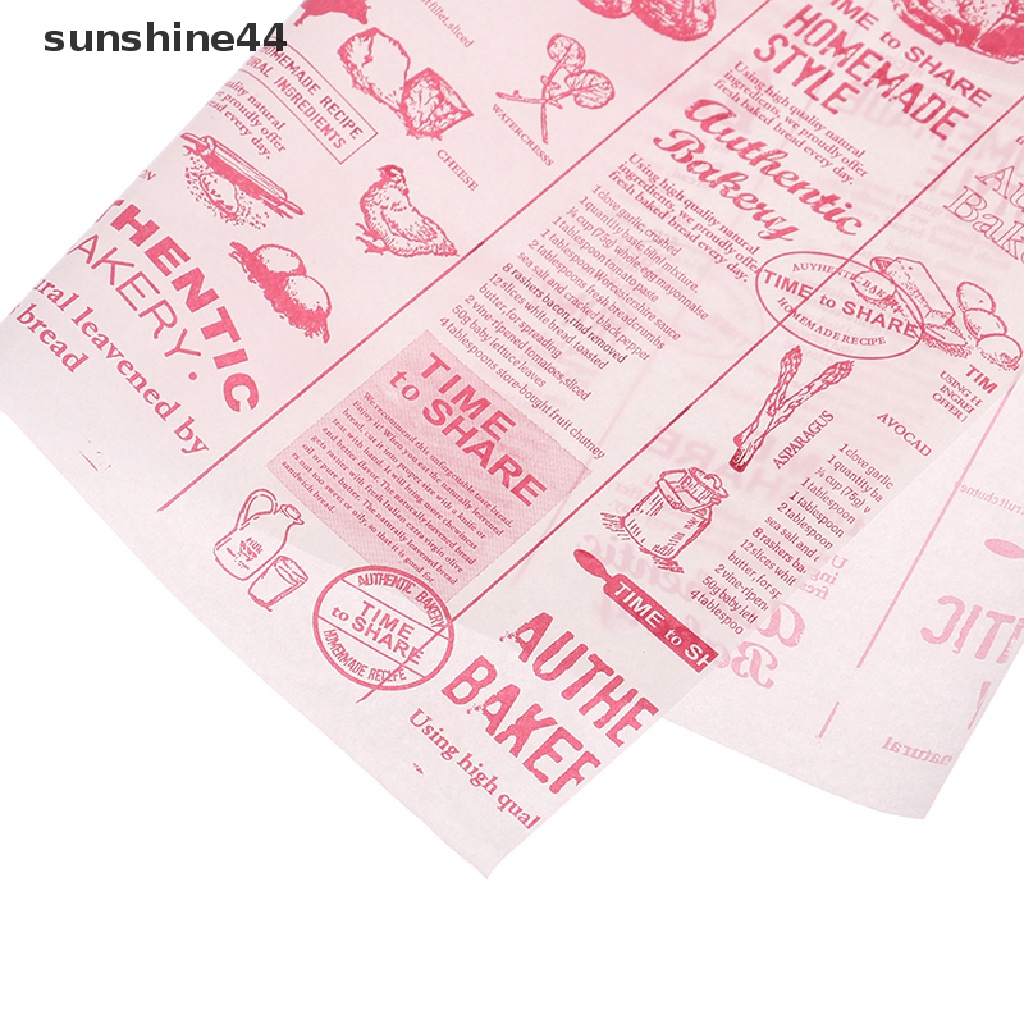 Sunshine 50Pcs Kertas Kemasan Makanan Sandwich Kertas Burger Tahan Minyak Baking Tray Paper.