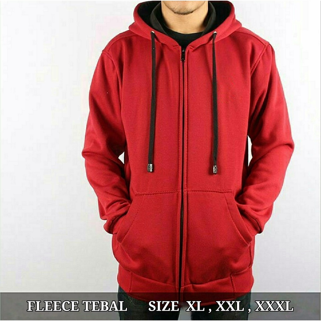 Jaket Jumbo Polos Zipper Pria Wanita Cewek Cowok XXXXL Hoodie Big Size Oversize Ld 130 Import