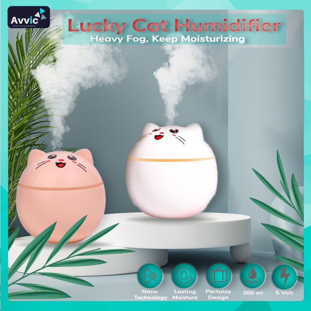 Humidifier Kucing Lucky Cat Humidifier Pelembab Udara Air Purifier Diffuser LED Light 300ML