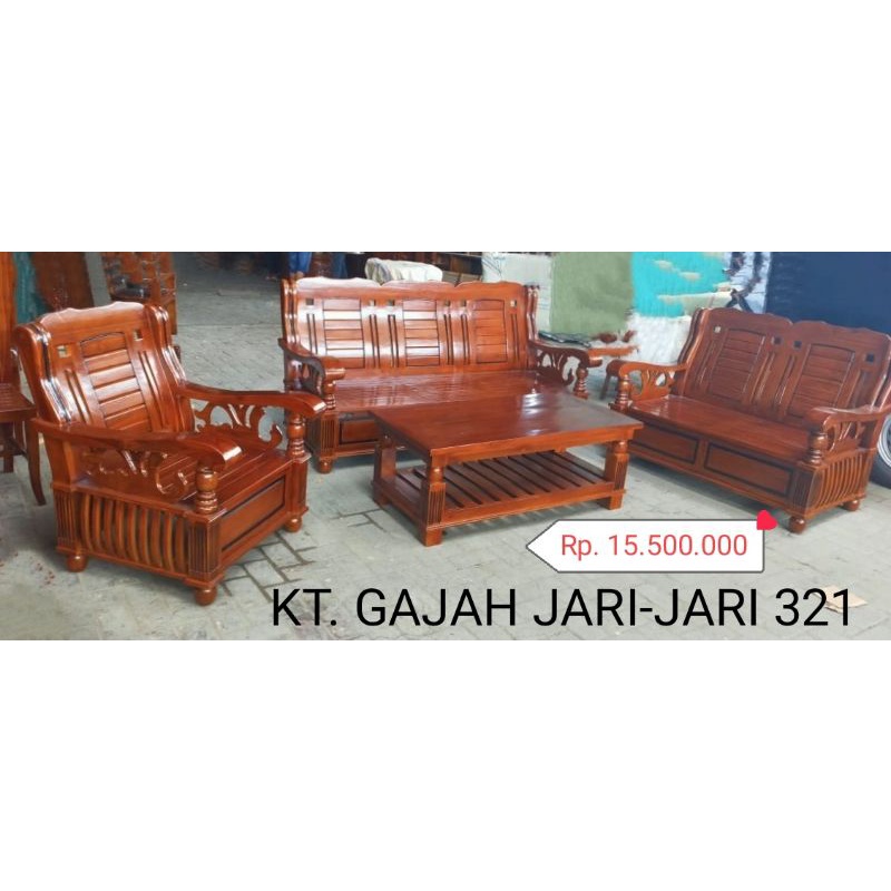 Sofa Kursi Tamu Kayu Jati Jepara Gajah Jari-jari 321 + Meja