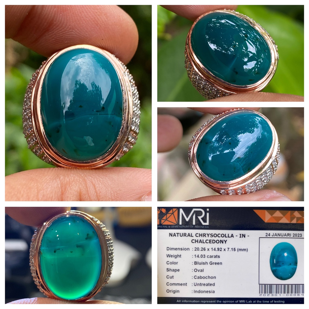 Natural 14.03ct Batu Bacan Kura Chrysocolla Ring Perak