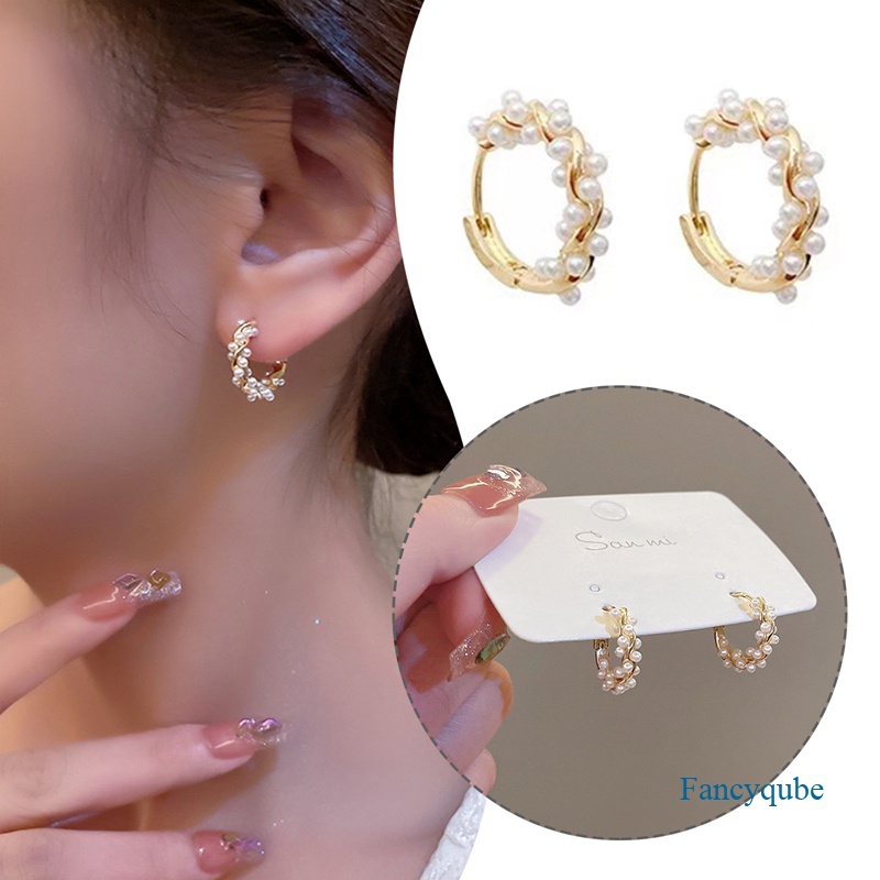 Mutiara Buatan Elegan Luka Logam Twist Hoop Earrings Baru Fashion Perhiasan Pesta Aksesoris Manis Untuk Wanita Gadis Hadiah