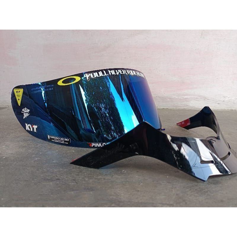 paket ganteng kyt r10 iridium blue + spoiler kyt r10 / gratis stiker visor