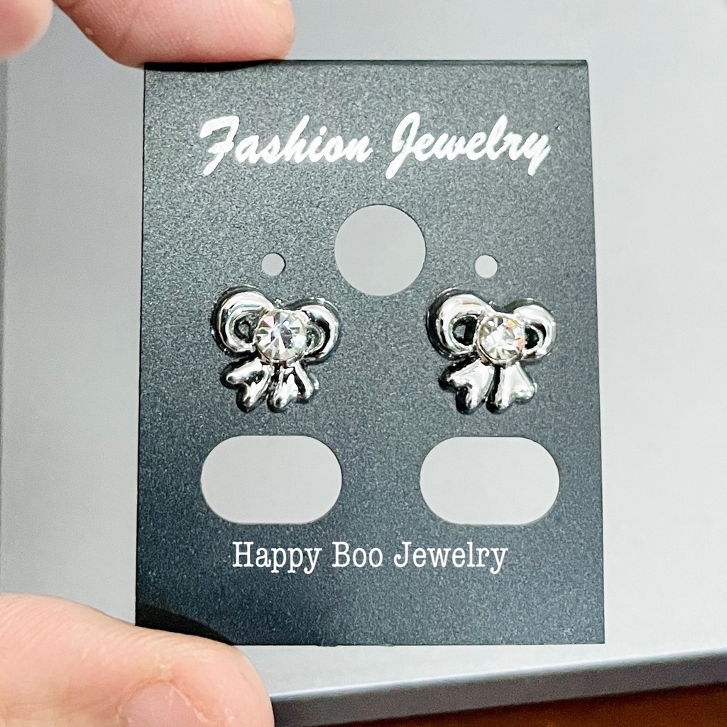 anting plastik pita silver mici permata