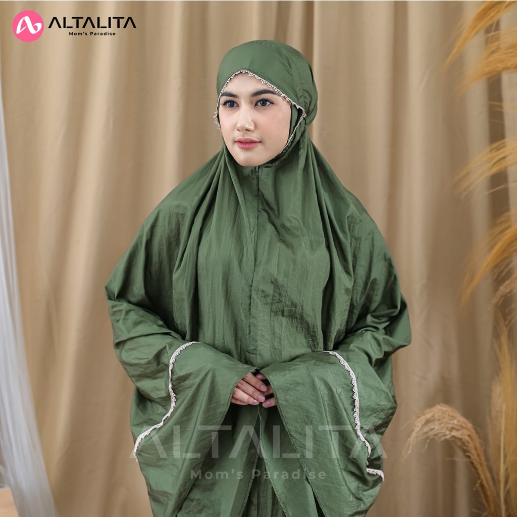 Altalita - Mukena Zanitha Parasut Terusan Traveling 2 in 1 Resleting Tas Sajadah Adem Premium Mukenah Dewasa Polos Jumbo Renda Mini Pouch Terbaru