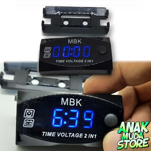 Jual Voltmeter Digital 2 in 1 Jam Digital Motor dan Mobil Pengukur