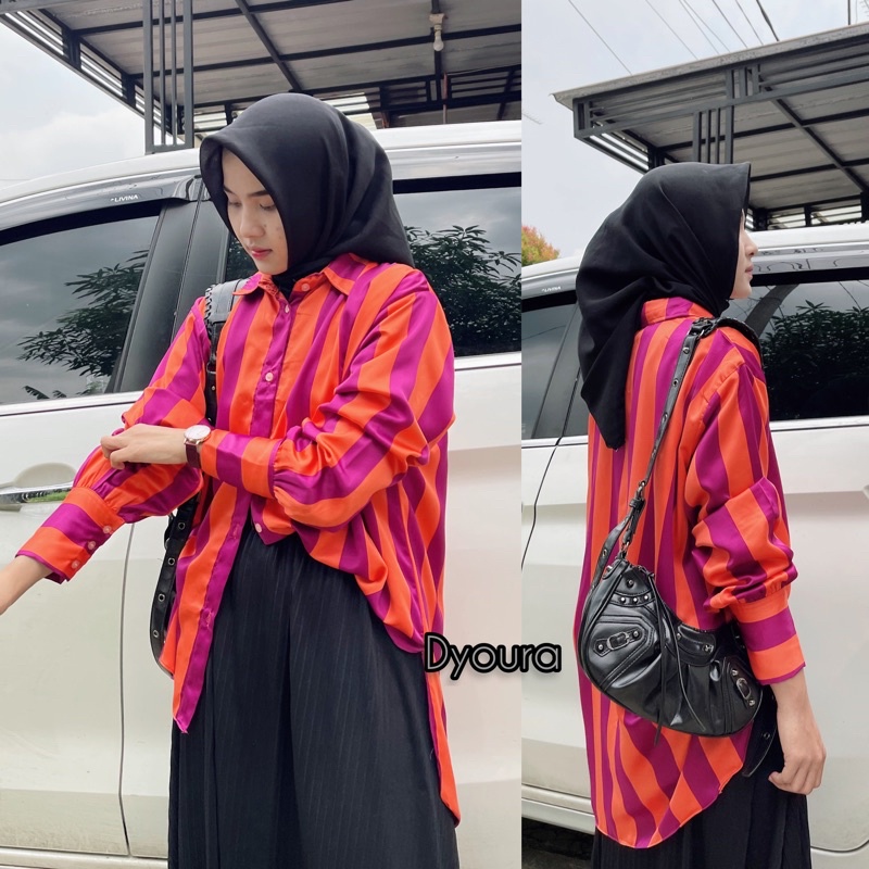 Kemeja cantik import/kemeja cewek lengan panjang/kemeja warna/kemeja salur/kemeja wanita