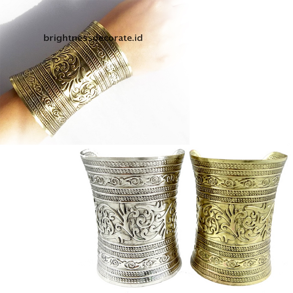 [Birth] Fashion Antik Melengkung Perhiasan Panjang Lebar Vintage Logam Manset Gelang Bangle Baru [ID]