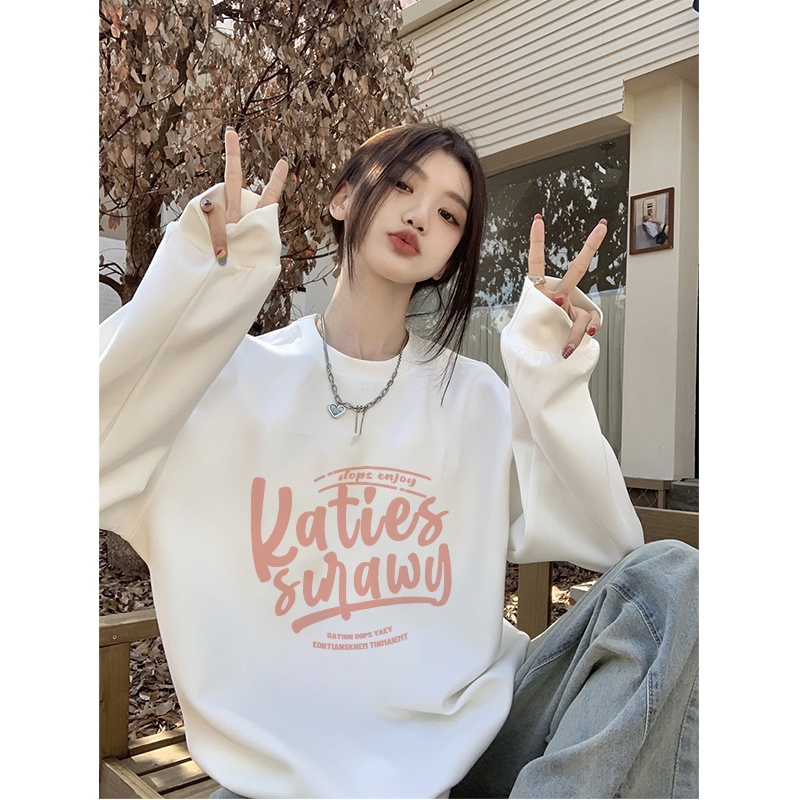 Pink Letter  Sweter Wanita Korean Style Sweater Couple Oversize/kaos polos lengan panjang