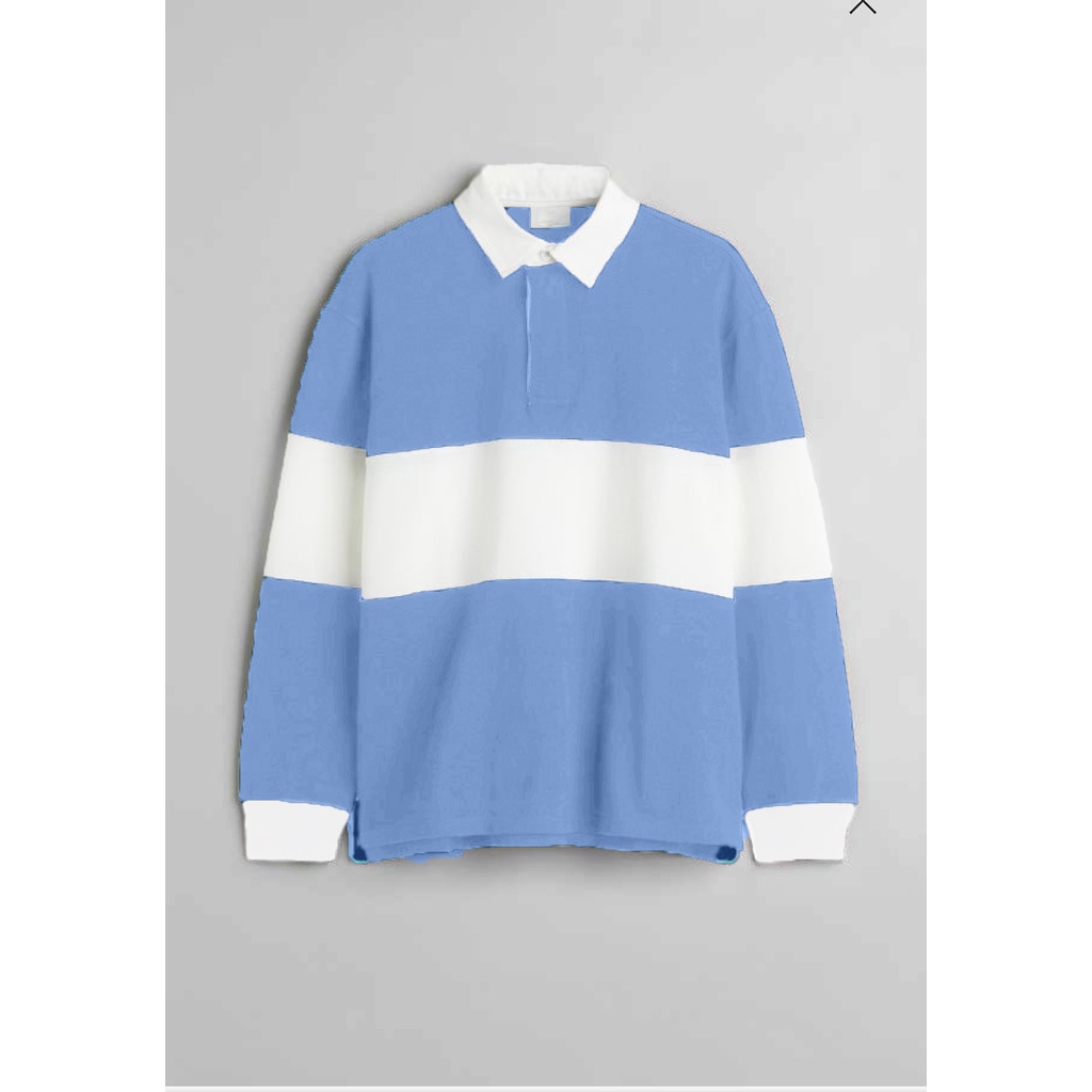 Sweatshirt Kaos Polo Pria dan Wanita Kaos Oversize Rugby Shirt-Sky Blue