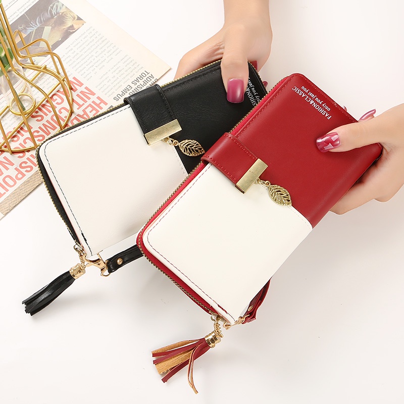 Dompet Panjang Lipat Zipper Korea Fashion Style Dompet Cewek Multifungsi Resleting Klip Women Wallet PU Satu7an D89