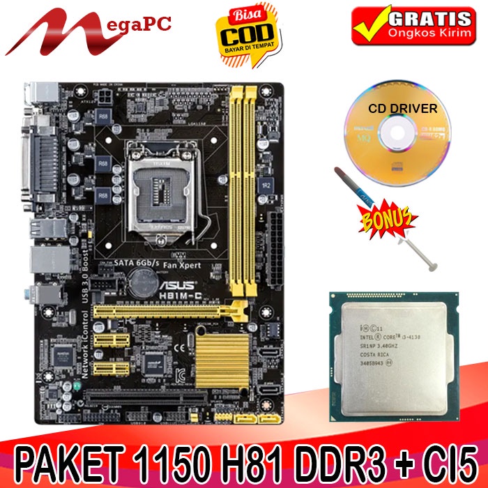 Paket Mainboard LGA 1150 H81 DDR3 + Processor Core i5 4570