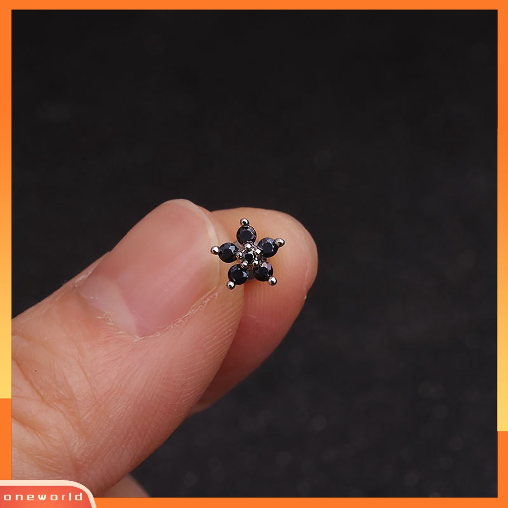 [oneworld] 1 Pc Indah Tindik Stainless Steel Tongkat Telinga Tulang Stud Cubic Zirconia Bunga Kecil Stud Earring Perhiasan Aksesori