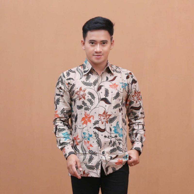 Baju Batik Kemeja Batik Pria Lengan Panjang Motif Kate Warna Sage Size Reguler fit Kain Katun Tebal halus