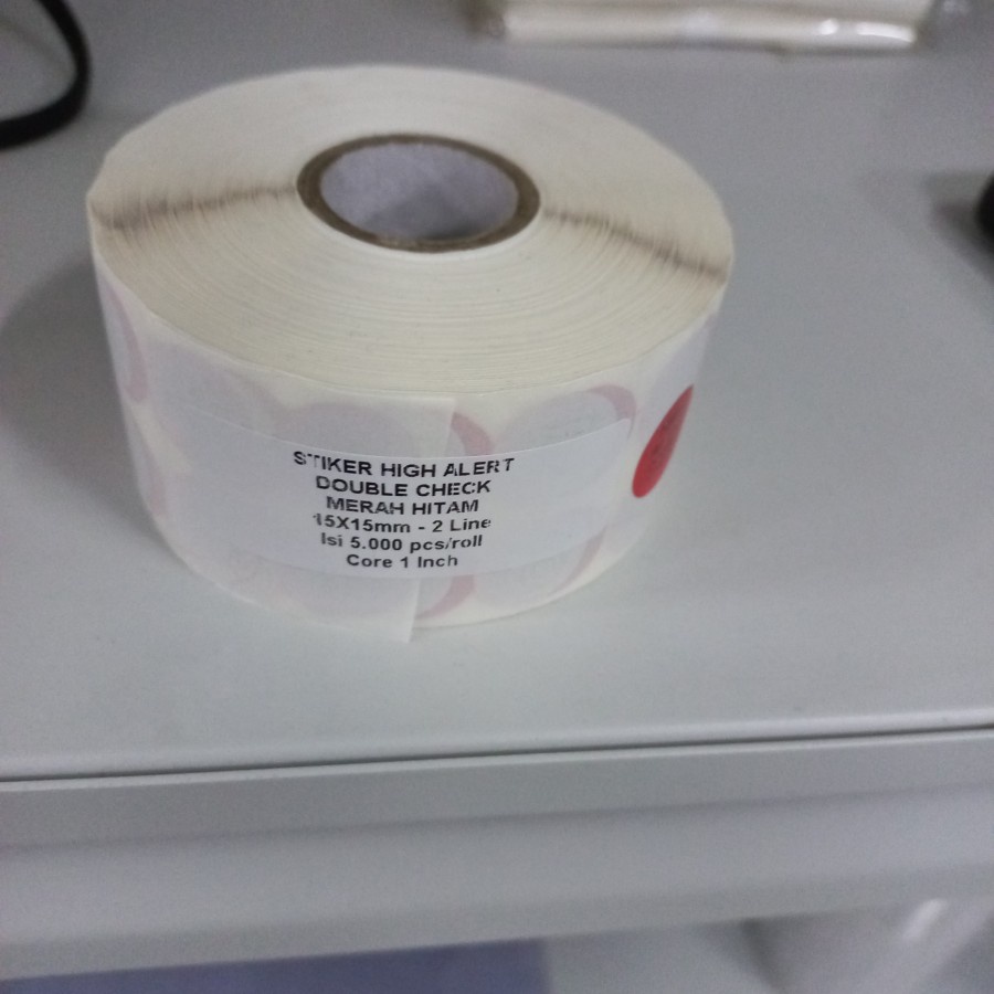 STIKER HIGH ALERT DOUBLE CHECK BULAT WARNA MERAH dia 15mm