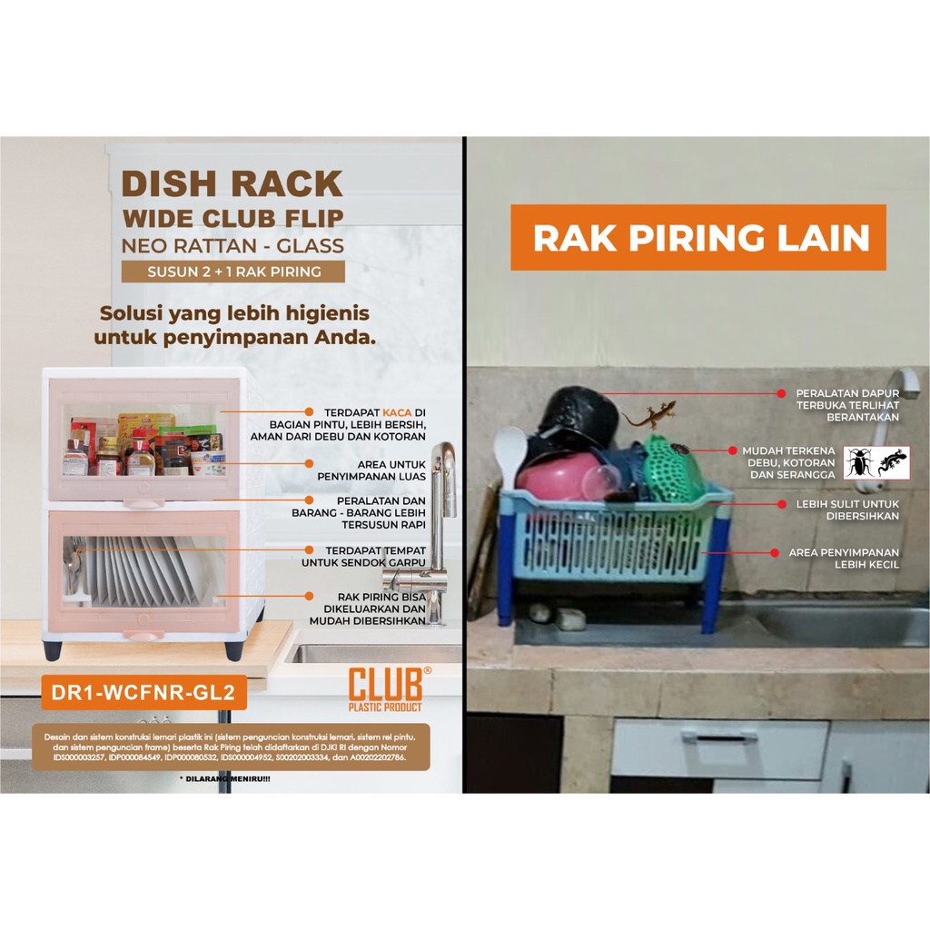 RAK PIRING KACA CLUB FLIP - TEMPAT PENYIMPANAN MAKANAN DR1 WCFNR RAK CHIKI RAK GELAS RAK PIRING PREMIUM