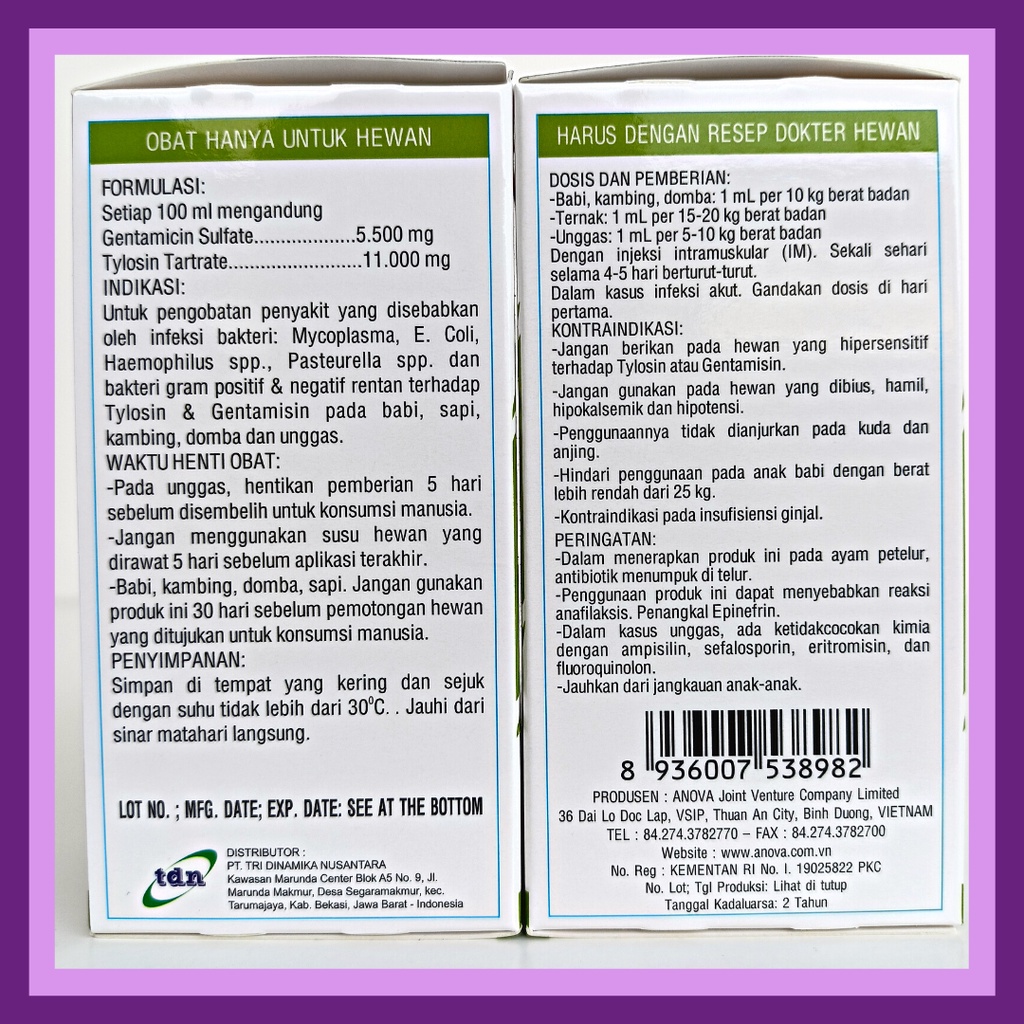 NOVA GENTYLO | Antibiotik Infeksi Bakteri Spektrum Luas Untuk Sapi Kambing Babi Unggas | 100 ml | ANOVA