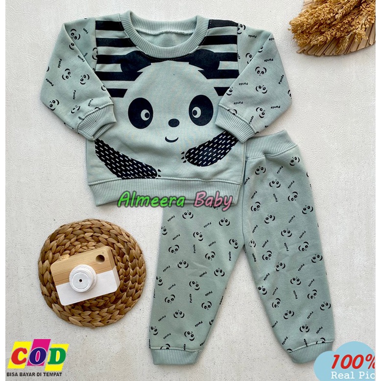 Setelan Sweater Celana Joger Bayi Usia 3-12 Bulan Motif Panda Anababy