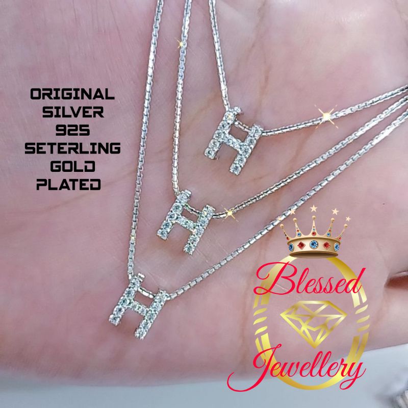 KALUNG PERAK ASLI 925 LAPIS EMAS MODEL ITALI SANTA & LIONTIN HURUF H