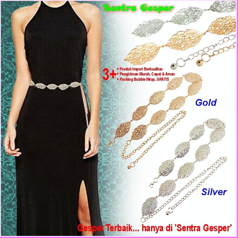 [IHF] Sabuk Belt Daun Gesper Rantai Wanita Ikat Pinggang Rante Fashion Korea Cewek Obi GOLD aksesori