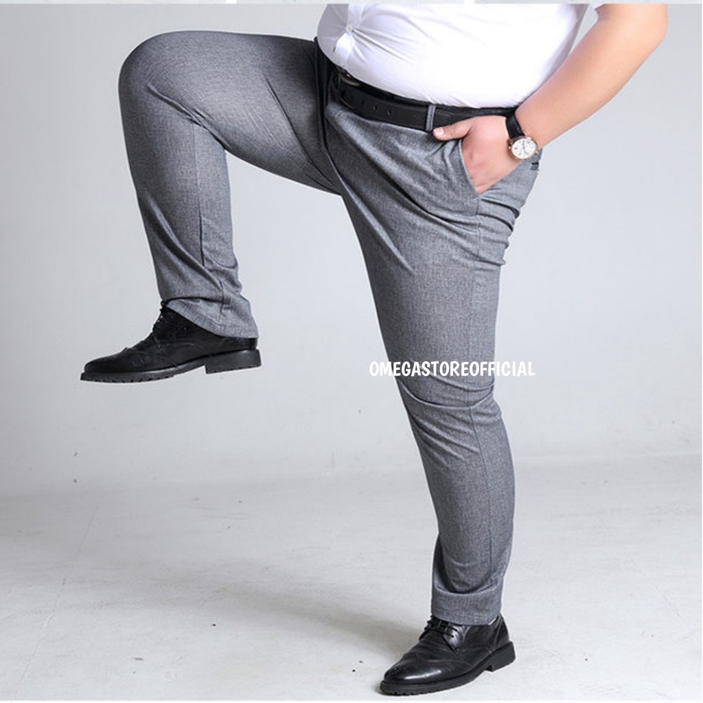 OMEGA - Celana Bahan Dasar Formal Pria Slim Fit Jumbo - Abu muda