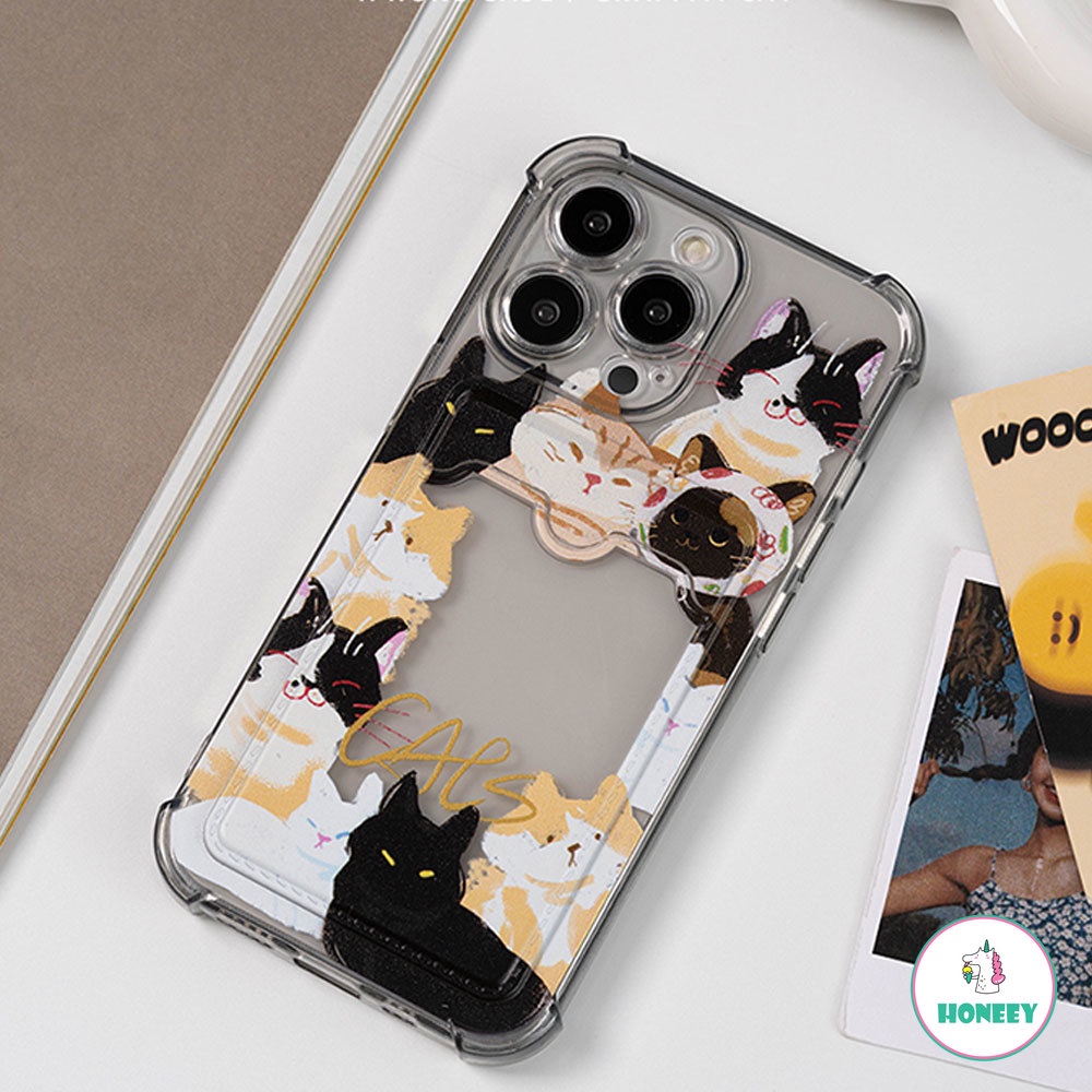 IPHONE Kartun Kitty Cat Card Holder Phone Case Untuk Iphone14 13 12 11 Pro Max 14 Pro Max Slim Fit Bumper Karet Shockproof Lembut TPU Cover