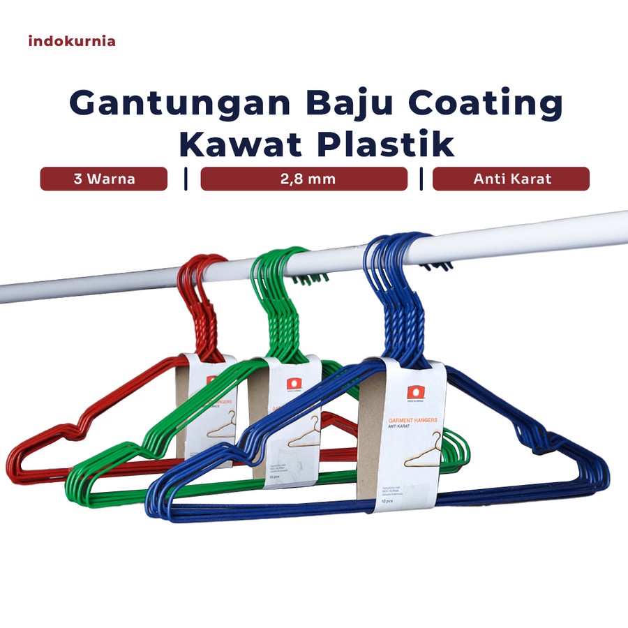 IK - 10 pcs Gantungan Baju Kawat Coating Plastik HANGER COATING MURAH