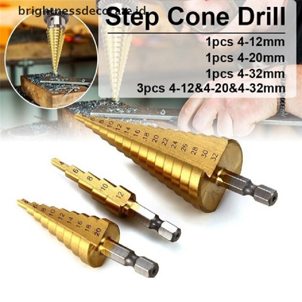 [Birth] Besar HSS Steel Step Cone Drill Titanium Bit Set Pemotong Lubang 4-12/20/32mm [ID]