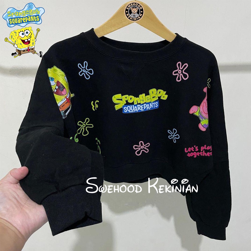 SPONGEBOB CROP PREMIUM Sweater Crewneck Outfit sweatshirt Ootd Wanita Baju Atasan Kekinian Oversize Sweeter Korean Style Switer Cewek Remaja Sweter Baju Atasan Bahan Fleece Tebal