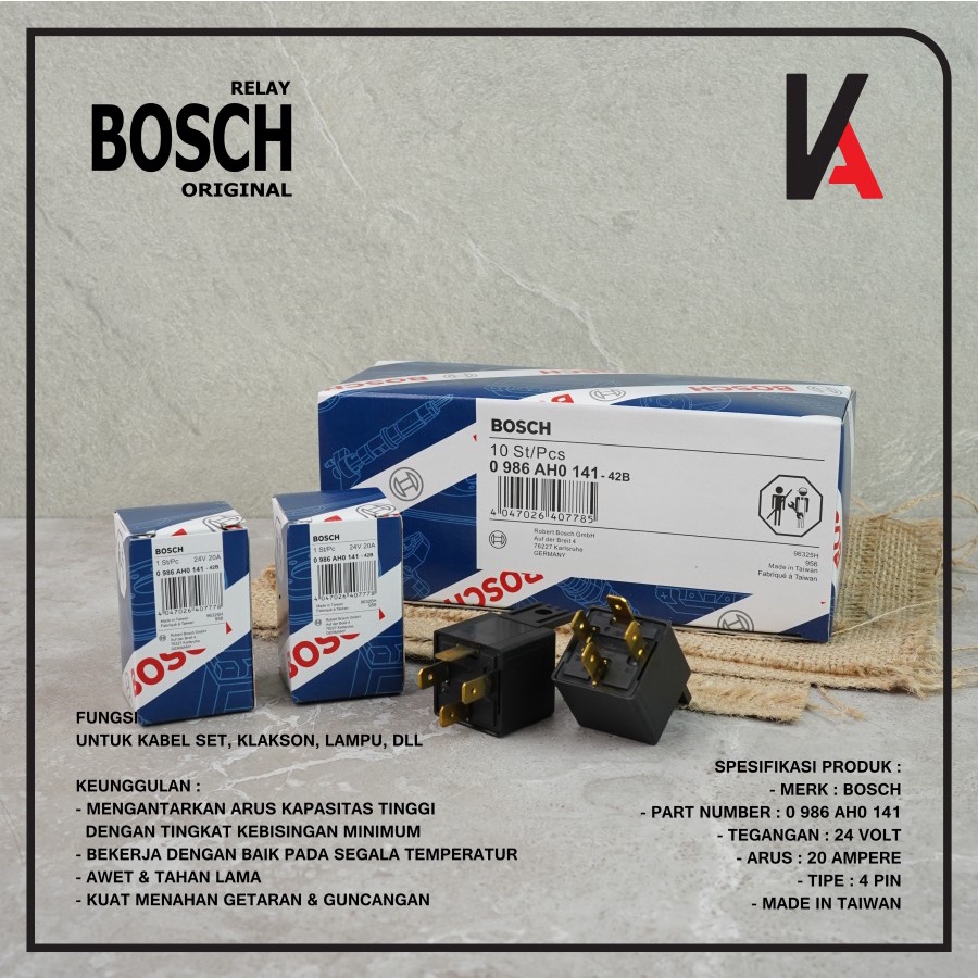 RELAY BOSCH 4 KAKI - 4 PIN 24 VOLT 20 AMPERE ORIGINAL