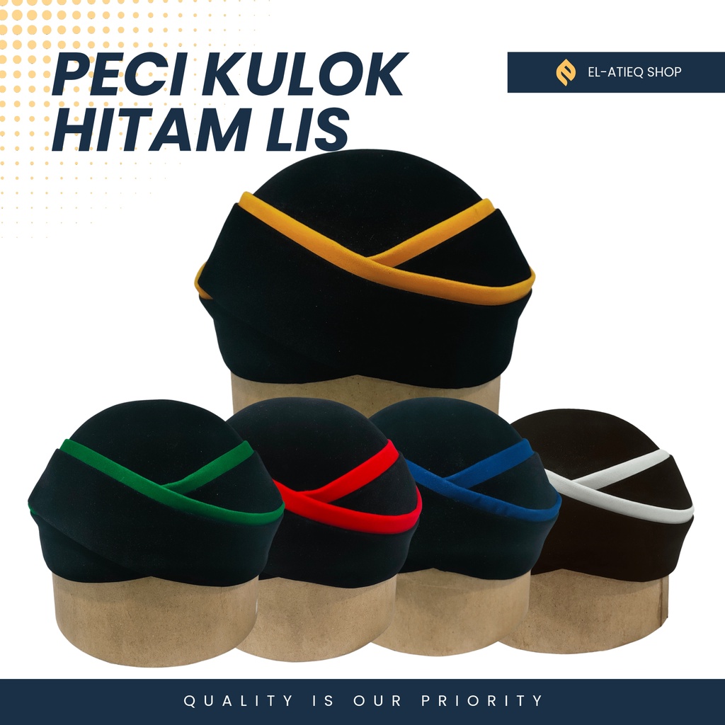 Peci Kulok Hitam Lis Permanen dan Praktis Kopyah Kulok Imamah Hitam Lis