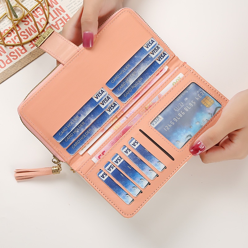 Dompet Panjang Lipat Zipper Korea Fashion Style Dompet Cewek Multifungsi Resleting Klip Women Wallet PU Satu7an D89