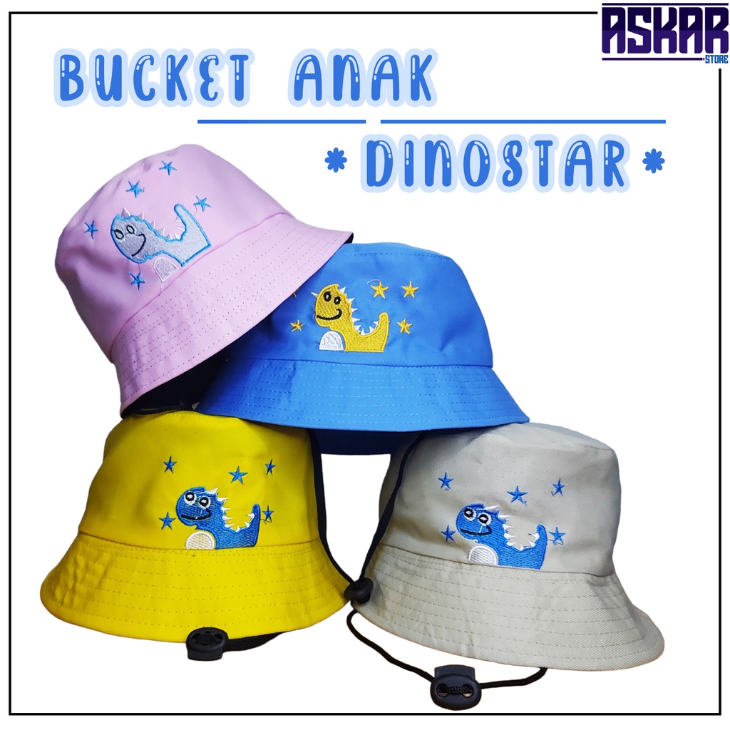 Topi Bucket Anak Tali Laki Laki Perempuan Model Dino Bintang Usia 2 - 7 Tahun