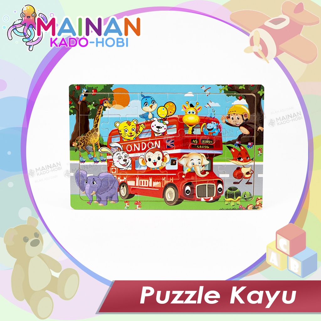 HADIAH ULANG TAHUN MAINAN EDUKASI ANAK PUZZLE KAYU 3D KARAKTER ANIMAL