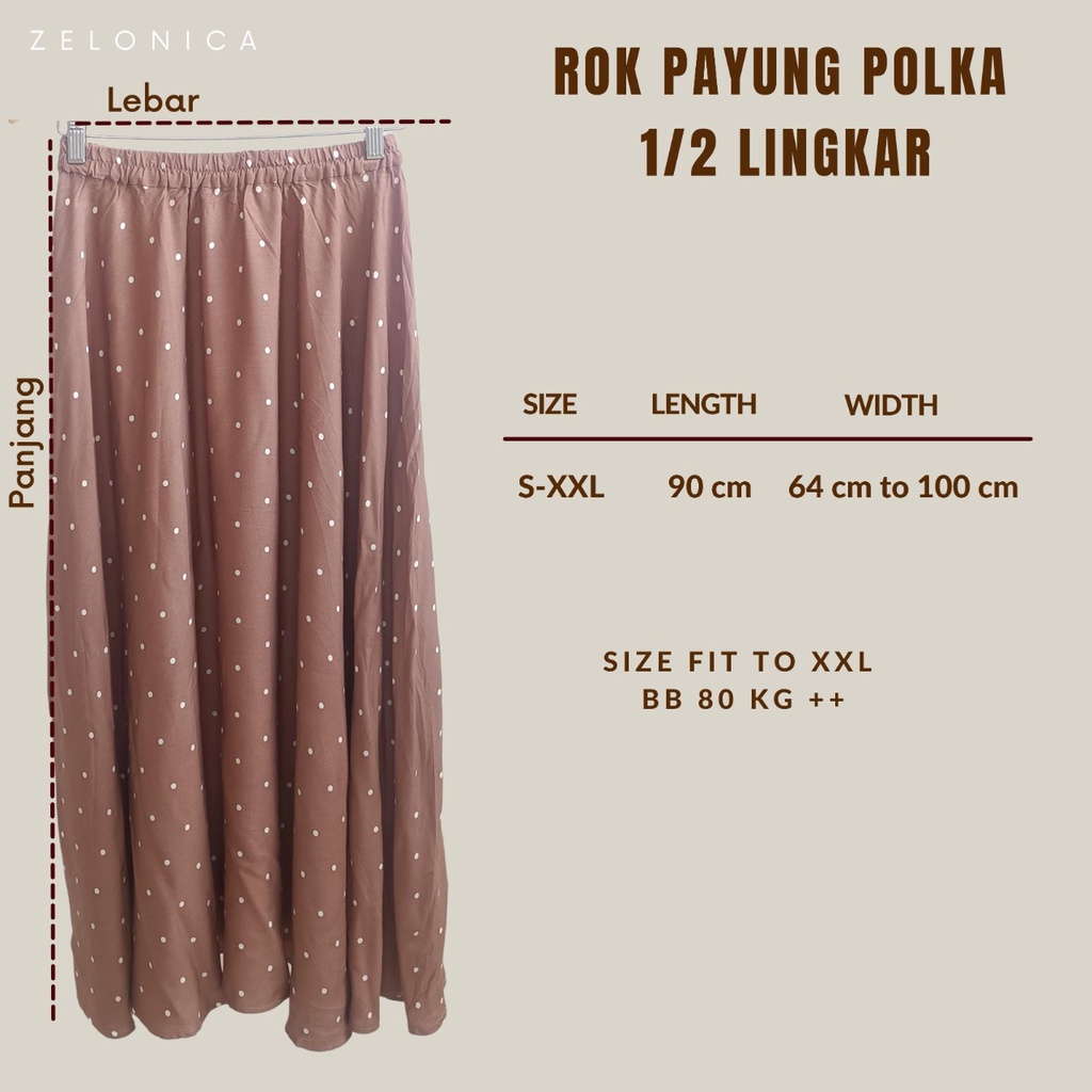 Zelonica Rok Payung PolKa Bahan Rayon Premium