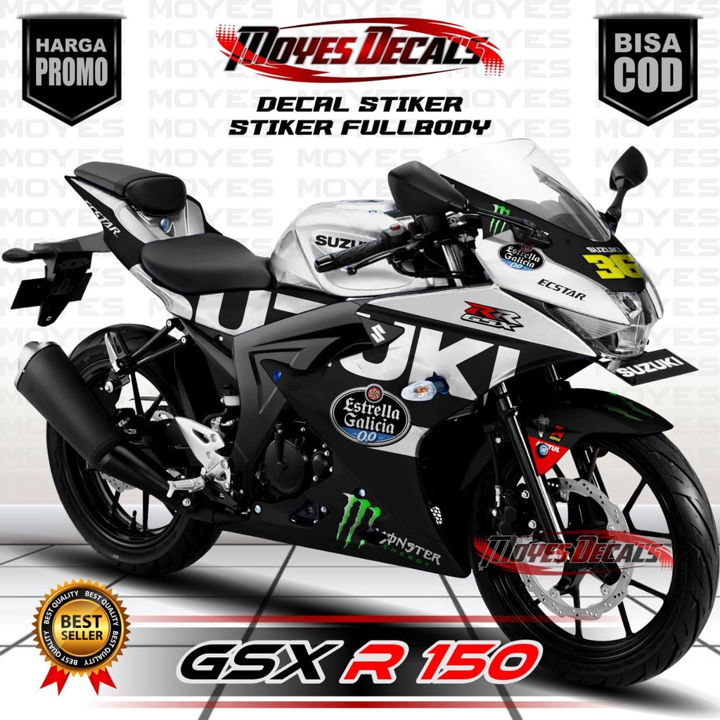 Decal Stiker GSX R 150 Motif Simple Racing Variasi Warna Hitam