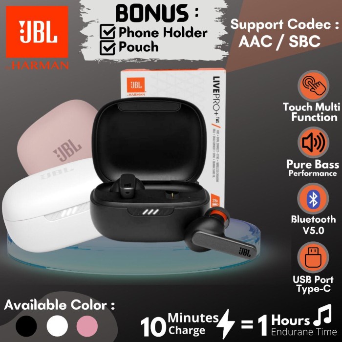 headset bluetooth Headset Bluetooth JBL Live Pro Earphone Bluetooth Wireless JBL Headset - Putih(V8P