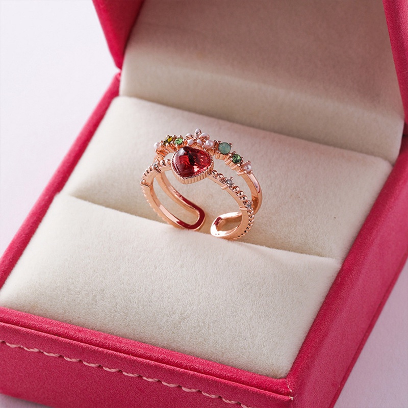 Cincin Perak925 Sterling Untuk Wanita Hati Wishbone Tunangan Kawin Rose Gold Kristal Ring Perhiasan Mewah